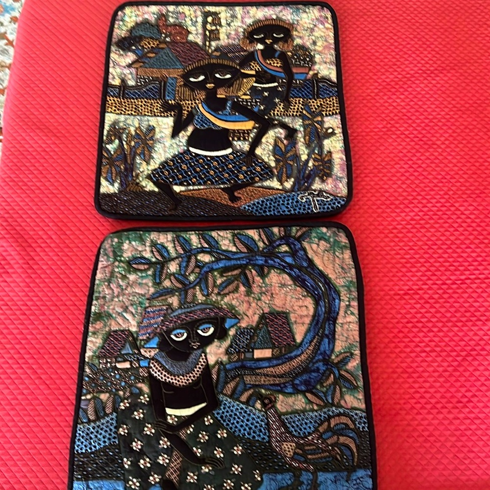 Two (2) beautiful Hand-drawn & quilted 100% cotton Batik pillow cases by Jaka.